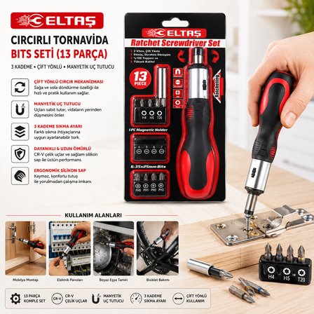 13PCS SİLİKON SAP - CR-V CIRCIRLI TORNAVİDA BİTS SETİ 3 KADEME - ÇİFT YÖNLÜ - MANYETİK UÇ TUTUCU (4887) -MİRAYLİFE