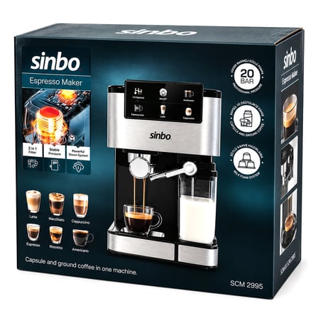 SİYAH - KROM ESPRESSO KAHVE MAKİNESİ 6 FARKLI KAHVE 1.5LT SU HAZNE - 500ML SÜT HAZNE 1350W SCM-2995 (4887) -MİRAYLİFE