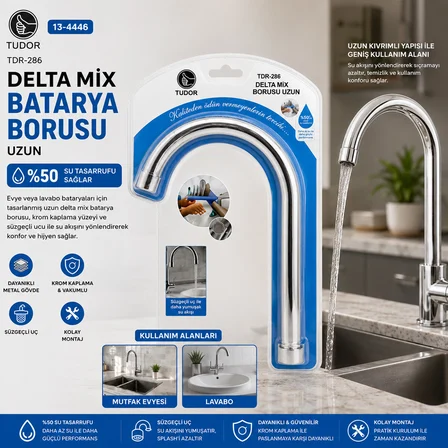 KUĞU EVYE - LAVABO UZUN DELTA MİX BATARYA BORUSU KROM KAPLAMA - VAKUMLU - SÜZGEÇLİ UÇ (4887) -MİRAYLİFE