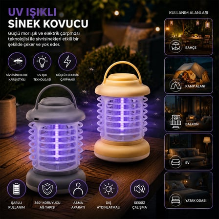 USB ŞARJLI - 2 RENK IŞIK ASMA APARAT - SESSİZ ÇALIŞMA UV IŞIKLI SİNEK KOVUCU HS-376 (4887) -MİRAYLİFE