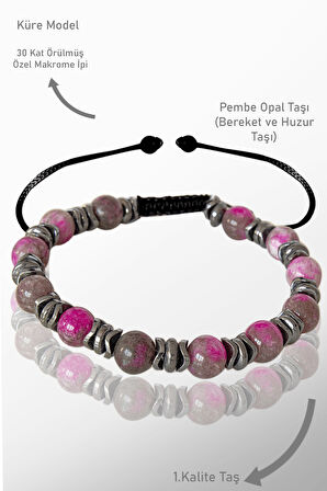 Sertifikalı Gerçek Pembe Opal Taşı Bileklik - Ayarlamalı