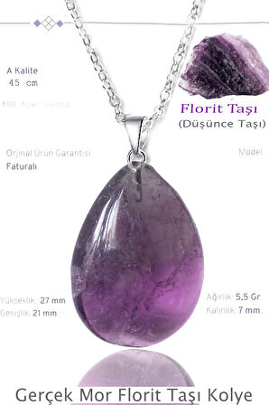 Sertifikalı Damla Model Mor Florit Taşı Kolye - Gümüş Aparatlı