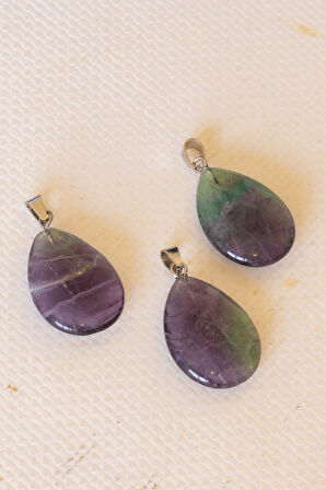 Sertifikalı Damla Model Mor Florit Taşı Kolye - Gümüş Aparatlı