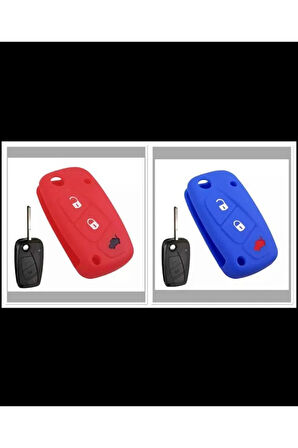 2 Adet Fiat Punto Panda Uno Doblo Ducato Silikon Anahtar Koruma Kılıfı Kırmızı Ve Mavi
