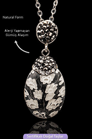 Sertifikalı Zirkon Taşlı Model Beyaz Renkli Murano Kuvars Taşı Kolye