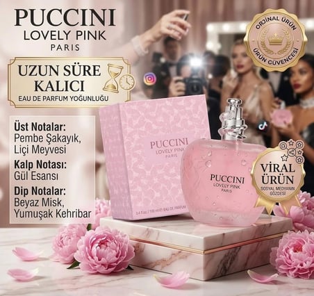 Puccini Lovely Pink EDP 100 ml Kadın Parfümü – Pembe Şakayık & Gül Esaslı Viral Uzun Süre Kalıcı Özel Seri