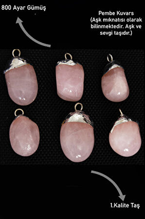 Sertifikalı Tamburlanmış Pembe Kuvars Taşı Kolye