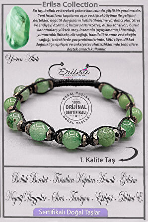 Sertifikalı AAA+ Kalite Gerçek Terahertz - Yosun Yeşil Akik Taşı Bileklik - Ayarlamalı