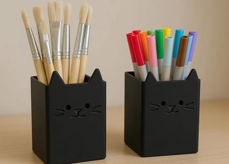 Kalemlik - Kedi Figürlü Kalemlik Seti Dekoratif Masaüstü Organizer 2'Lİ