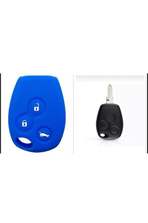 Renault Clio Kangoo Megane Modus Laguna Scenic Silikon Anahtar Koruma Kılıfı Mavi Renk 3 Tuşlu
