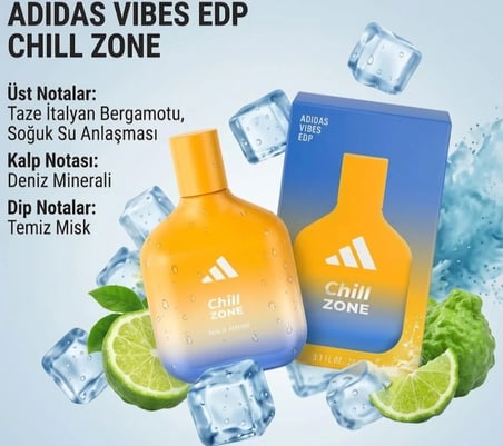 Adidas Vibes Chill Zone EDP 100 ml Unisex Parfüm – İtalyan Bergamotu & Deniz Minerali Notalı Ferah Koku