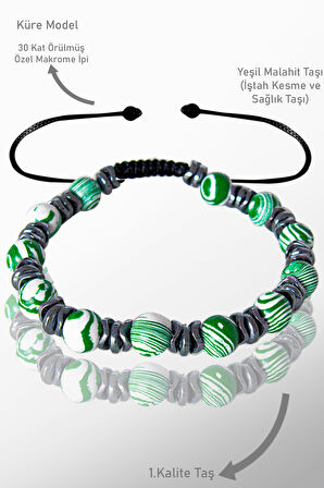 Sertifikalı Hematit - Yeşil Malahit Taşı Bileklik - Ayarlamalı
