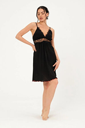 Nisanca Siyah Dantelli Çeyizlik Tül Gecelik- Sevgililer Günü Serisi 