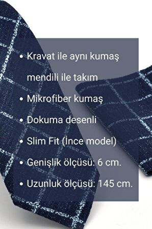 Mavi Desenli Lacivert Dokuma Kumaş Mendilli Slim Fit Kravat // SDK230902