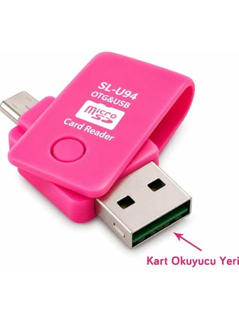 Micro Sd Kart Okuyucu Otg USB Bellek Aktarım Adaptörü Pembe Android Telefon Uyumlu