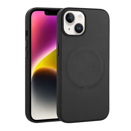 Teleplus iPhone 14 Kılıf Pu Deri Wireless Tacsafe Derix Sert Kapak Siyah