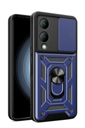 Teleplus Vivo Y17s Kılıf Magnetik Standlı Kamera Korumalı Slide Sürgülü Cover Kapak