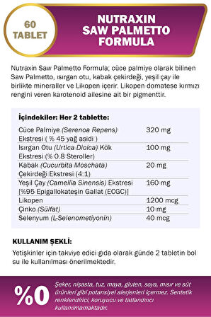 Nutraxi Saw Palmetto Formula 60 Tablet 2 Adet