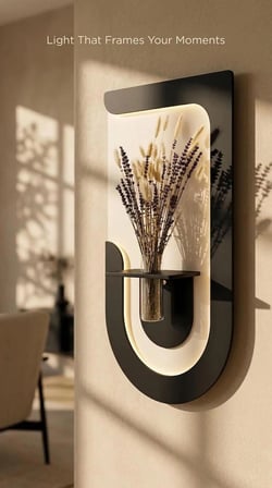 SERENGETI ART AKASYA AHŞAP PİLLİ LEDLİ İSKANDİNAV TARZI SALON DUVAR RAFI MODERN ÇİÇEKLİK 40 X 72 CM