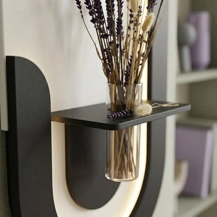 SERENGETI ART AKASYA AHŞAP PİLLİ LEDLİ İSKANDİNAV TARZI SALON DUVAR RAFI MODERN ÇİÇEKLİK 40 X 72 CM