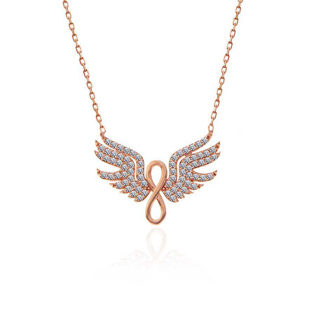 925 Ayar Gümüş Rose Melek Kanadı Sonsuzluk Kadın Kolye