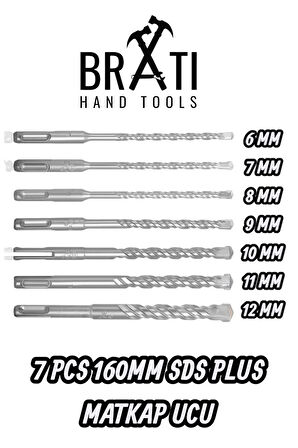 Sds Plus Kırıcı Delici Hilti Duvar ve Beton Delme Matkap Ucu seti 7 parça 160mm Boy 6mm-12mm