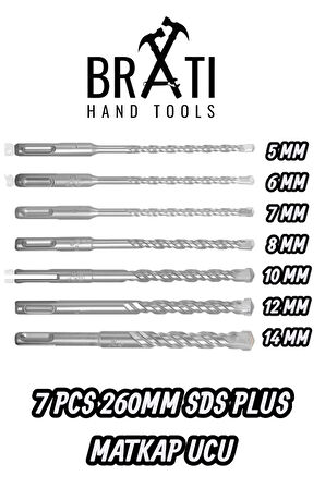 Sds Plus Kırıcı Delici Hilti Duvar ve Beton Delme Matkap Ucu seti 7 parça 260mm Boy 5mm-14mm