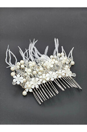 Boncuklu, Çiçekli Kristal Gelin Tacı Saç Ve Türban Aksesuarı