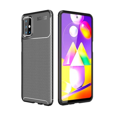 Newface Samsung Galaxy M31S Kılıf Auto Focus Karbon Kapak - Siyah