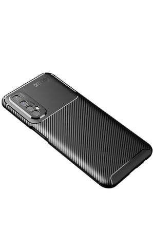 Newface Realme 7 Kılıf Auto Focus Karbon Kapak - Siyah