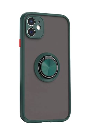 Newface Apple iPhone 11 Kılıf Montreal Yüzüklü Silikon Kapak - Yeşil