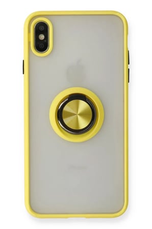 Newface Apple iPhone X Kılıf Montreal Yüzüklü Silikon Kapak - Sarı
