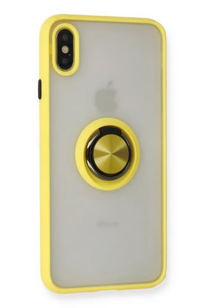 Newface Apple iPhone X Kılıf Montreal Yüzüklü Silikon Kapak - Sarı