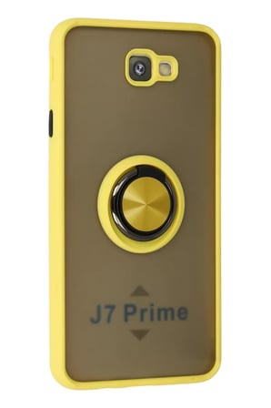 Newface Samsung Galaxy J7 Prime Kılıf Montreal Yüzüklü Silikon Kapak - Sarı
