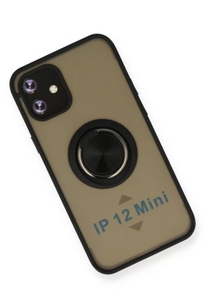 Newface Apple iPhone 12 Mini Kılıf Montreal Yüzüklü Silikon Kapak - Siyah