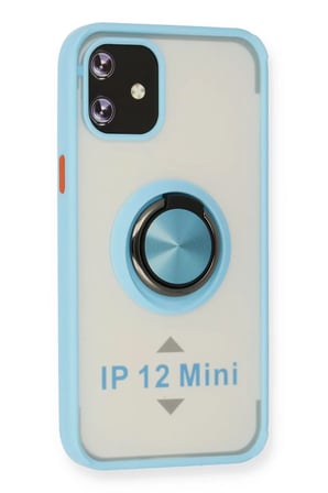 Newface Apple iPhone 12 Kılıf Montreal Yüzüklü Silikon Kapak - Buz Mavi
