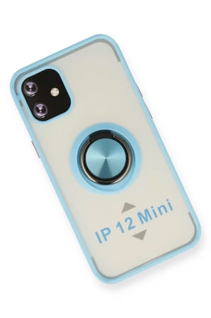 Newface Apple iPhone 12 Kılıf Montreal Yüzüklü Silikon Kapak - Buz Mavi