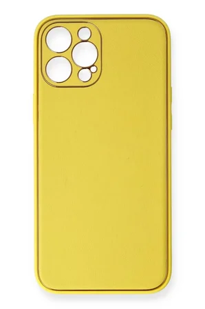 Newface Apple iPhone 12 Pro Max Kılıf Coco Deri Silikon Kapak - Sarı
