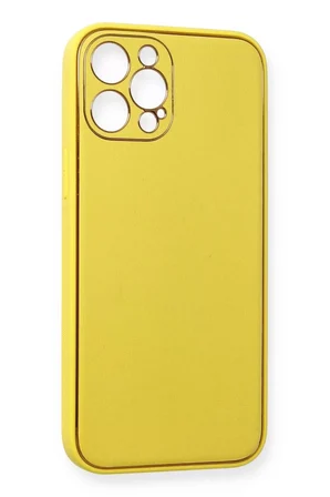 Newface Apple iPhone 12 Pro Max Kılıf Coco Deri Silikon Kapak - Sarı