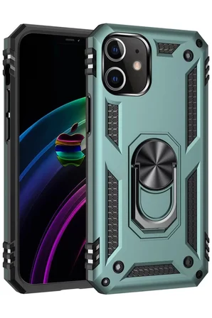 Newface Apple iPhone 12 Kılıf Sofya Yüzüklü Silikon Kapak - Yeşil