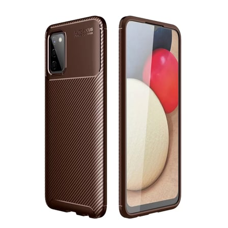 Newface Samsung Galaxy A02S Kılıf Auto Focus Karbon Kapak - Kahverengi