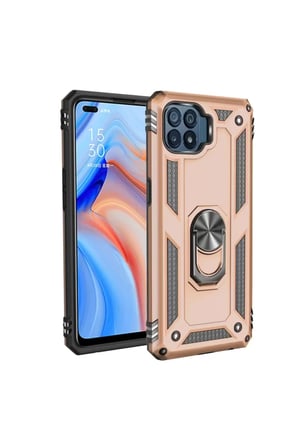 Newface Oppo Reno 4 Lite Kılıf Sofya Yüzüklü Silikon Kapak - Gold