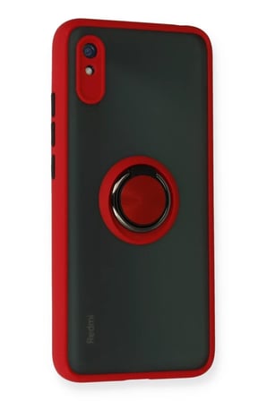 Newface Xiaomi Redmi 9A Kılıf Montreal Yüzüklü Silikon Kapak - Kırmızı