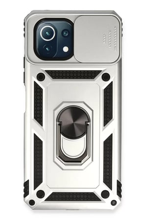 Newface Xiaomi Mİ 11 Lite Kılıf Pars Lens Yüzüklü Silikon - Gümüş