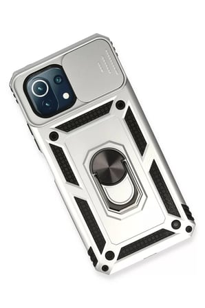Newface Xiaomi Mİ 11 Lite Kılıf Pars Lens Yüzüklü Silikon - Gümüş