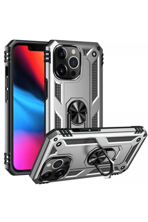 Newface Apple iPhone 13 Pro Kılıf Sofya Yüzüklü Silikon Kapak - Gümüş