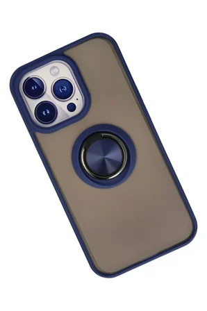 Newface Apple iPhone 13 Pro Kılıf Montreal Yüzüklü Silikon Kapak - Lacivert