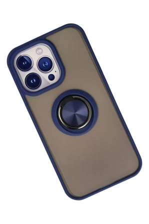 Newface Apple iPhone 13 Pro Max Kılıf Montreal Yüzüklü Silikon Kapak - Lacivert