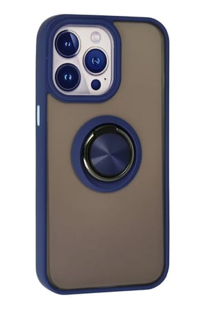 Newface Apple iPhone 13 Pro Max Kılıf Montreal Yüzüklü Silikon Kapak - Lacivert