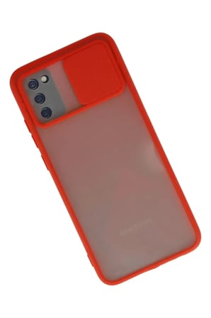 Newface Samsung Galaxy A03S Kılıf Palm Buzlu Kamera Sürgülü Silikon - Kırmızı